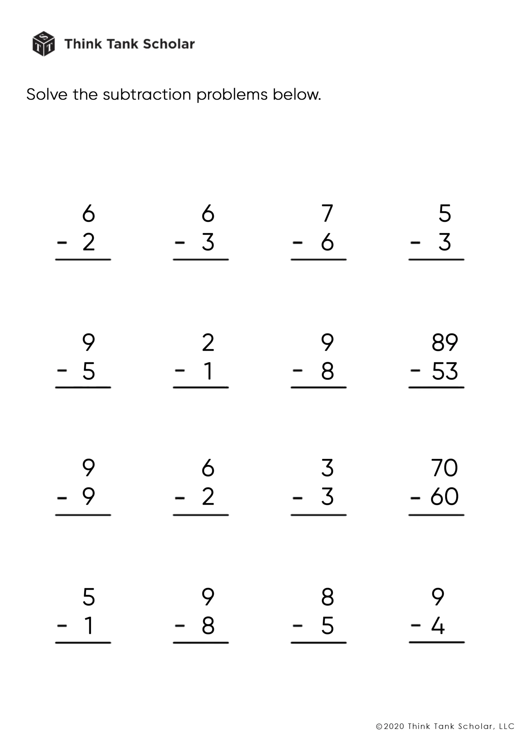 Subtraction Worksheets Exercises Printable PDF FREE Think Tank Subtraction Worksheets Exercises Printable PDF FREE Think Tank