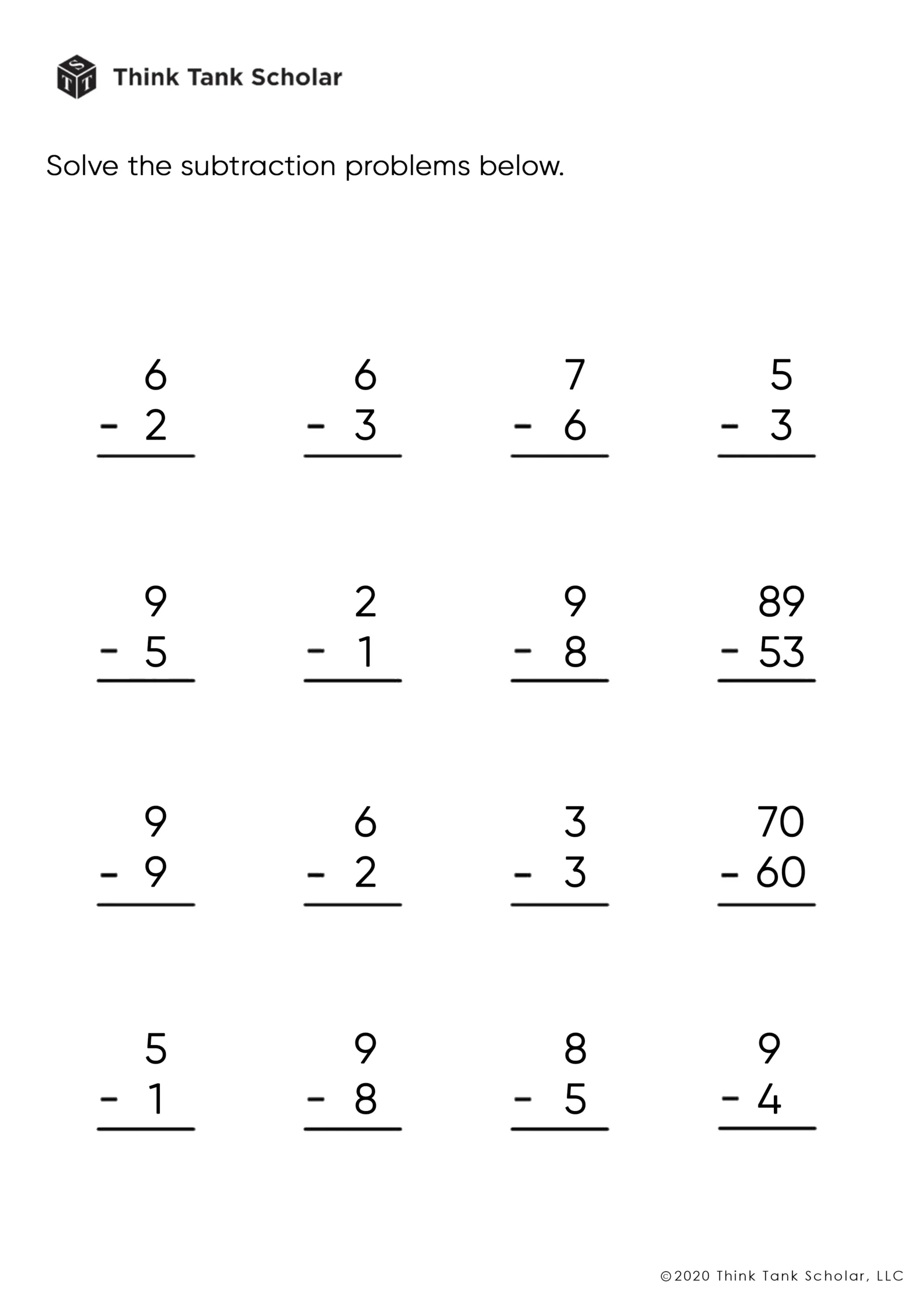 Subtraction Worksheets Exercises Printable PDF FREE Think Tank Subtraction Worksheets Exercises Printable PDF FREE Think Tank