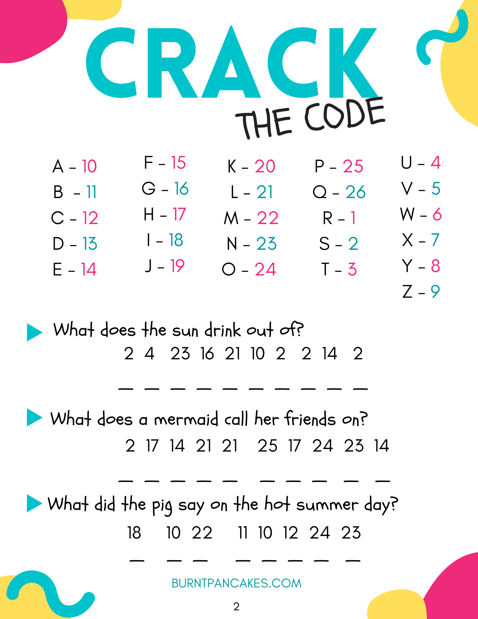 Summer Jokes Crack The Code Printable Burnt Pancakes Summer Jokes Crack The Code Printable Burnt Pancakes