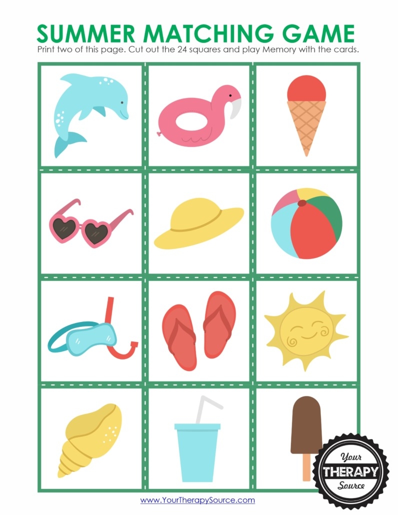 Summer Memory Game Free Printable Your Therapy Source Summer Memory Game Free Printable Your Therapy Source