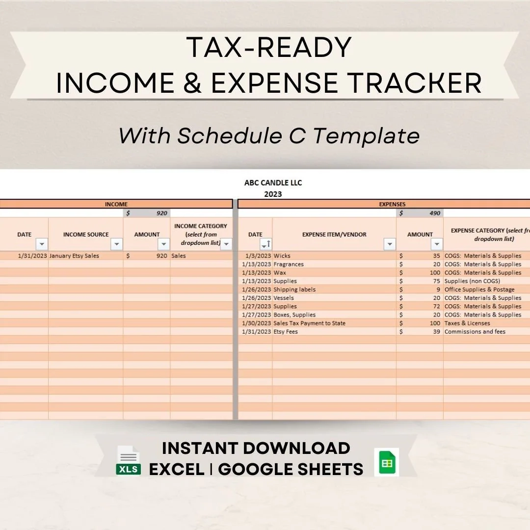 Tax ready Income amp Expense Tracker Schedule C Excel Template 