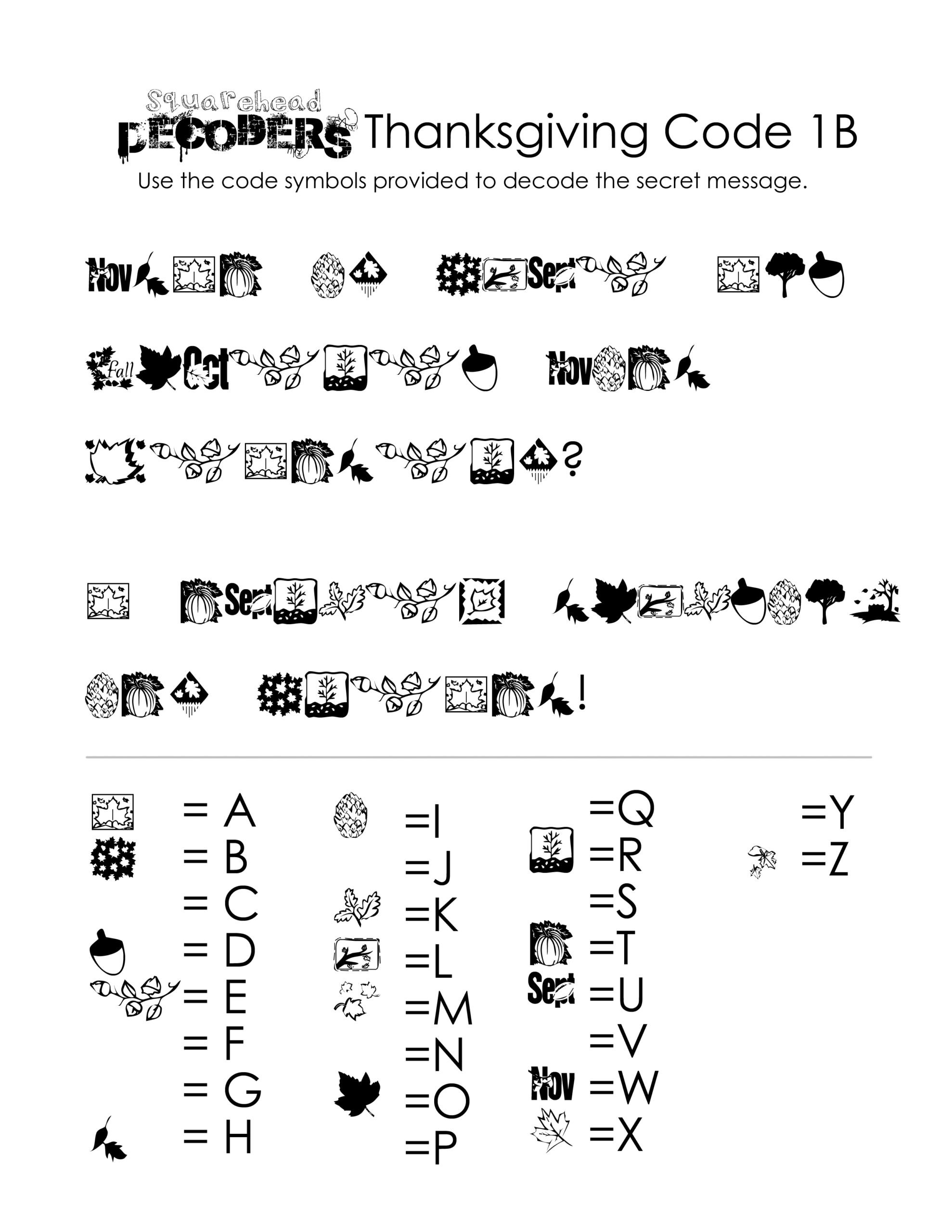 Thanksgiving Decoding Worksheets free Squarehead Teachers Thanksgiving Decoding Worksheets free Squarehead Teachers