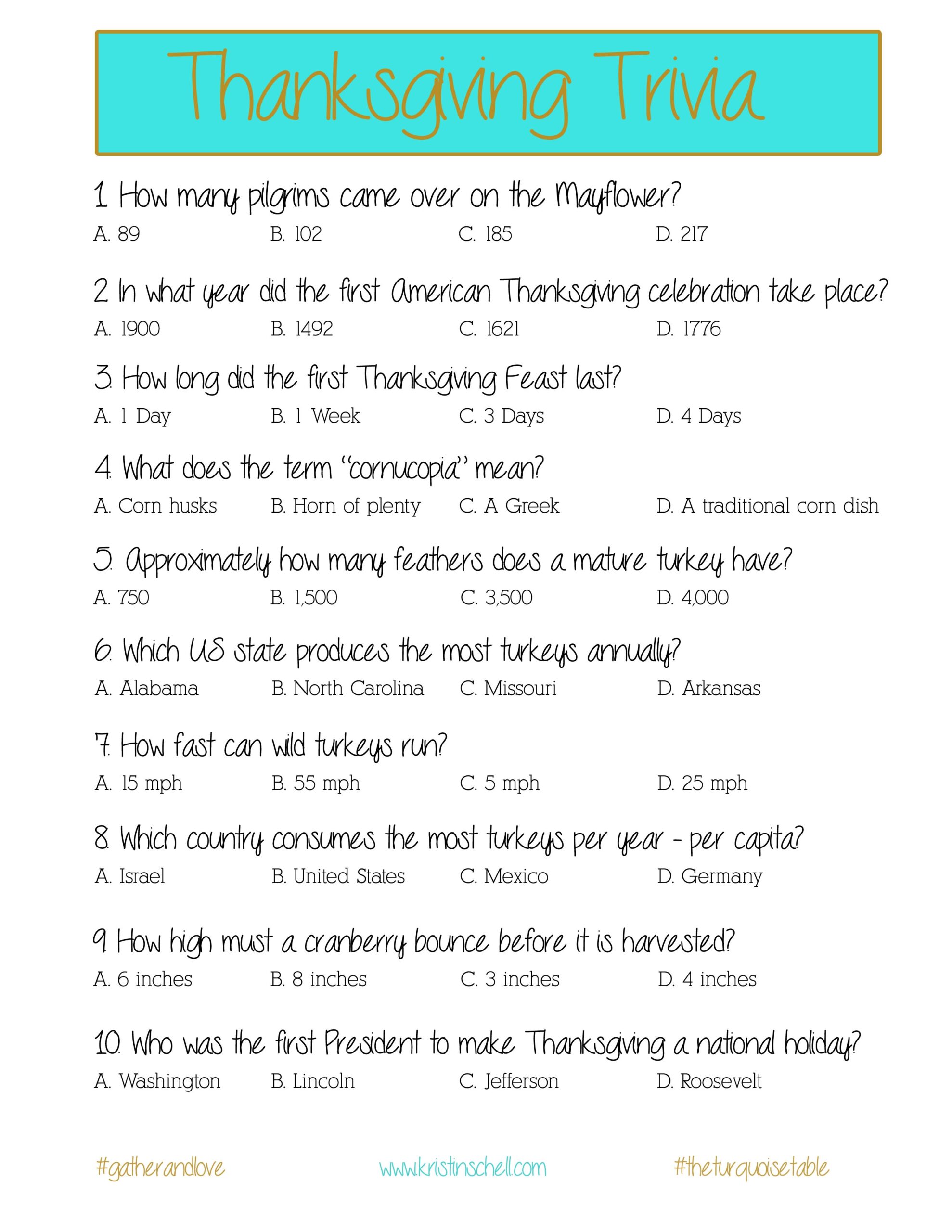 Thanksgiving Trivia a Printable For Your Gathering The Thanksgiving Trivia a Printable For Your Gathering The