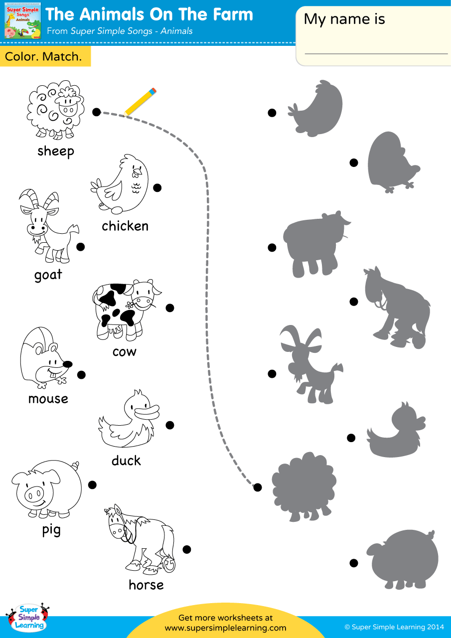The Animals On The Farm Worksheet Color amp Match Super Simple The Animals On The Farm Worksheet Color amp Match Super Simple
