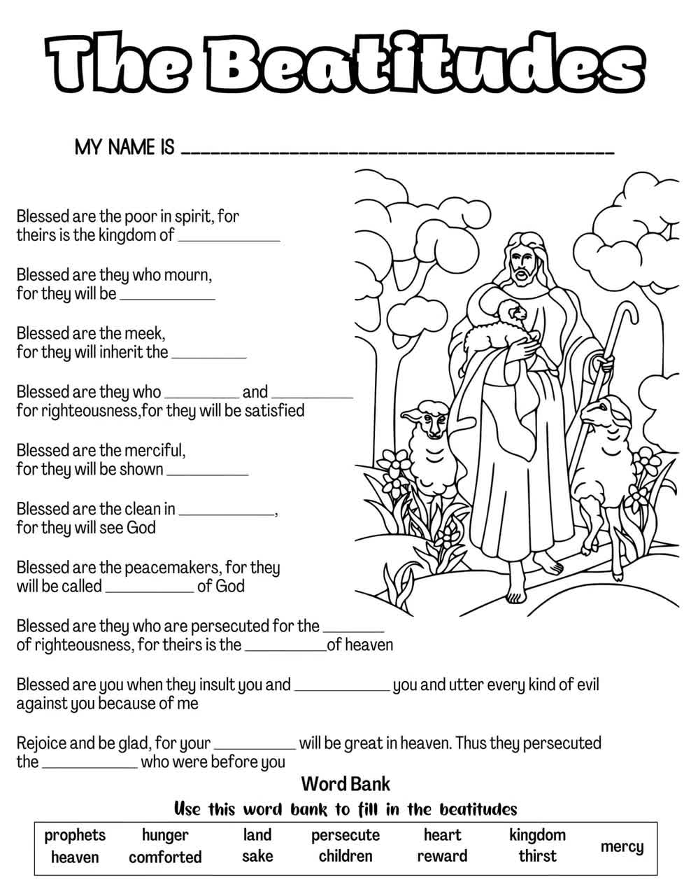 The Beatitudes Coloring Page Catholic Kids Activity PDF JPEG The Beatitudes Coloring Page Catholic Kids Activity PDF JPEG