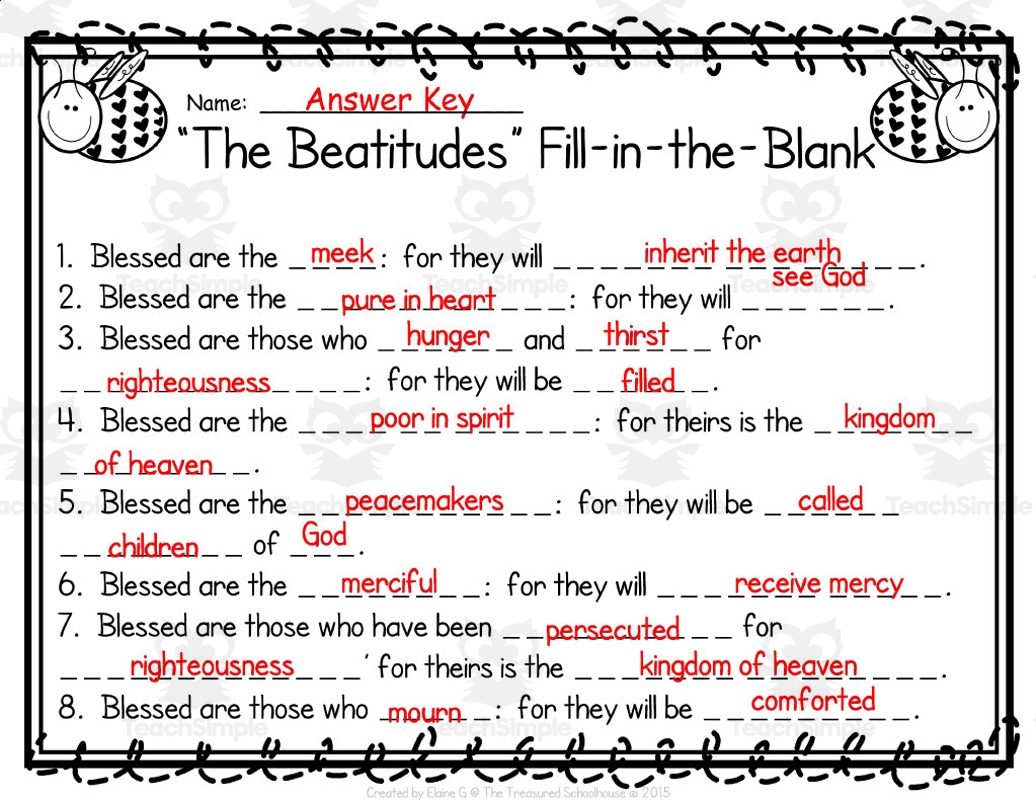 Free Printable Beatitudes Worksheet Pdf Free Printable Beatitudes Worksheet Pdf