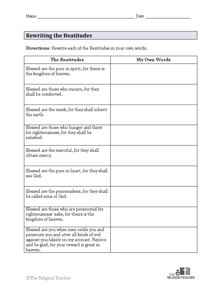 The Beatitudes Worksheets PDF Beatitudes Heaven The Beatitudes Worksheets PDF Beatitudes Heaven