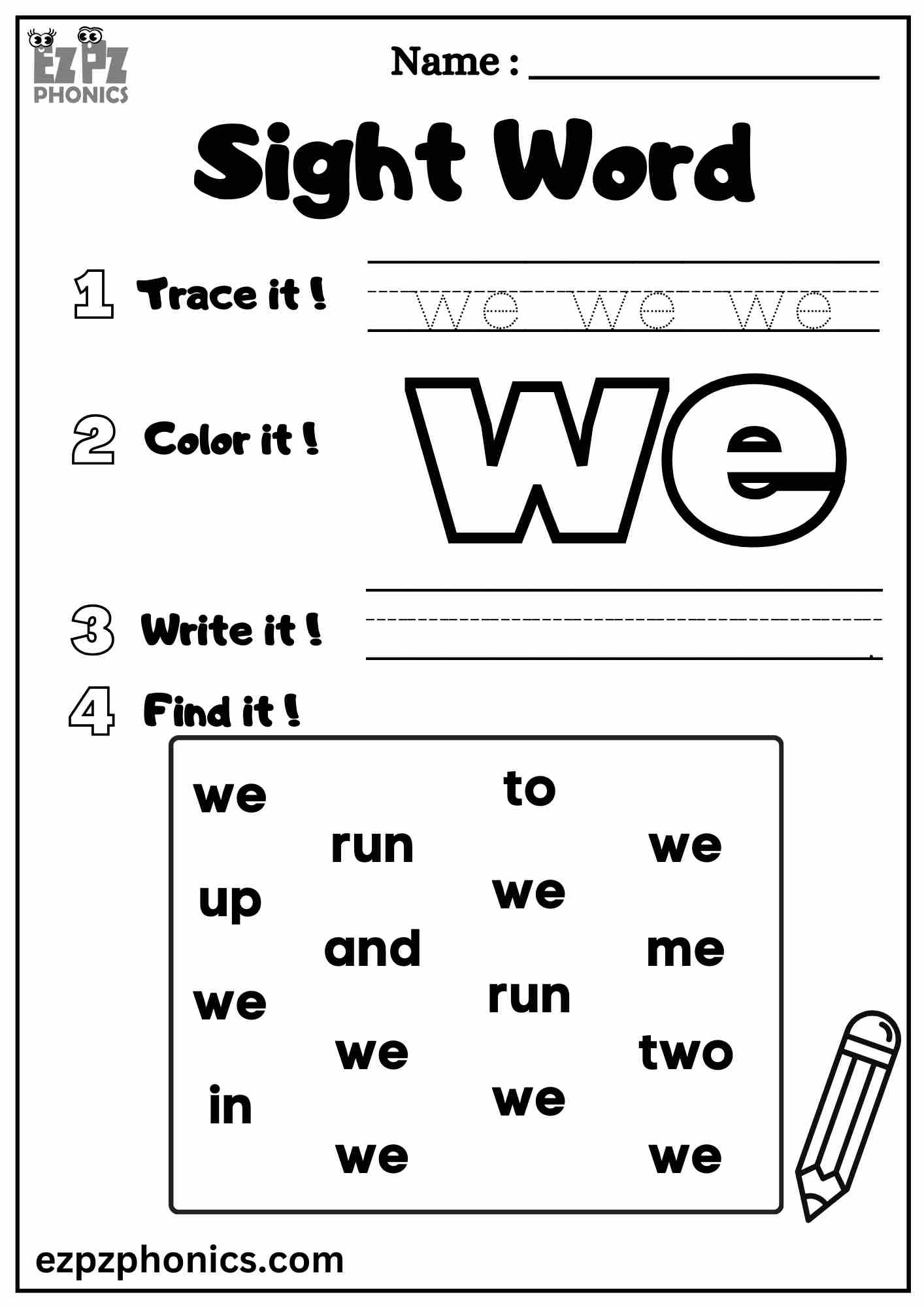 The We Sight Word Worksheet For Pre Kindergarten Dolch Sight The We Sight Word Worksheet For Pre Kindergarten Dolch Sight