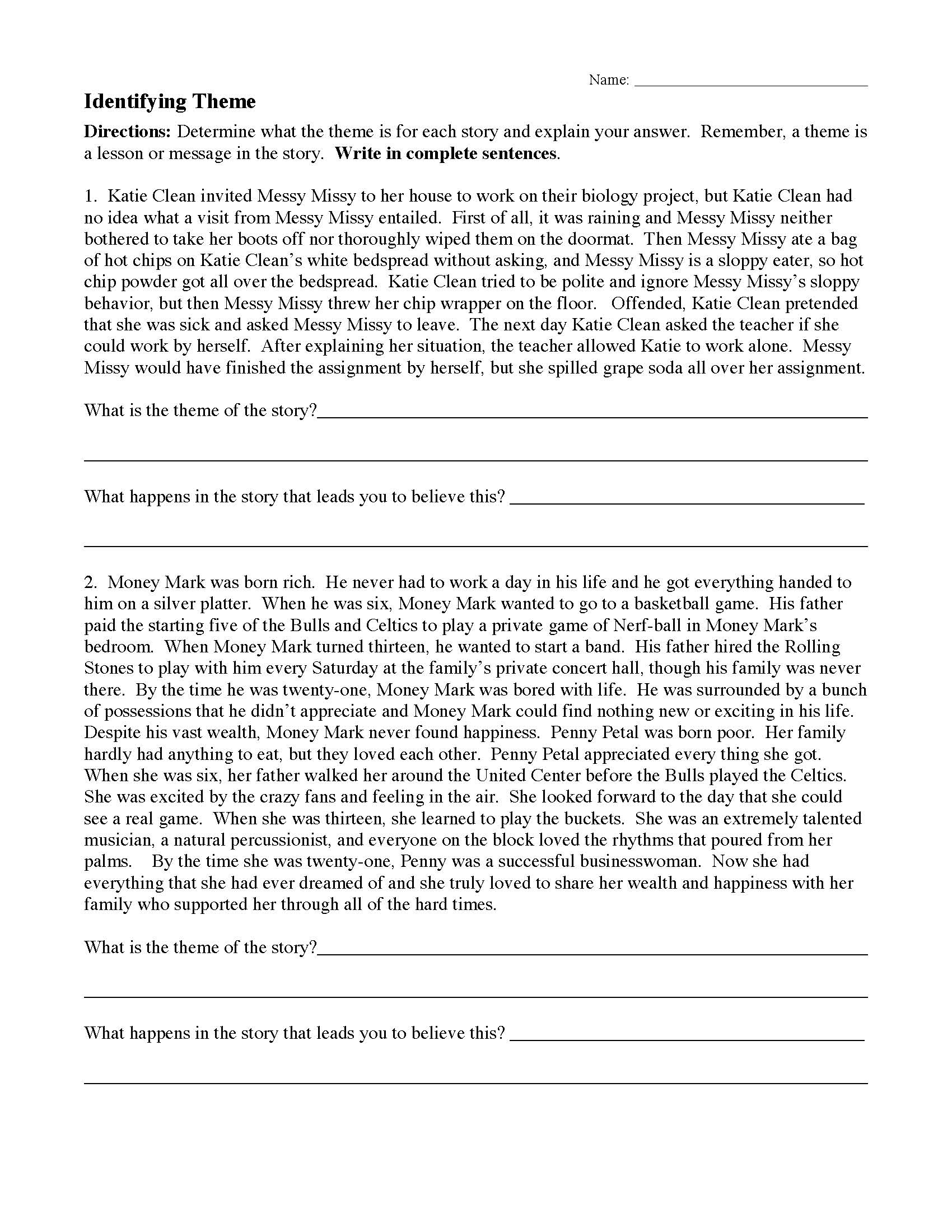Theme Worksheets Ereading Worksheets Theme Worksheets Ereading Worksheets