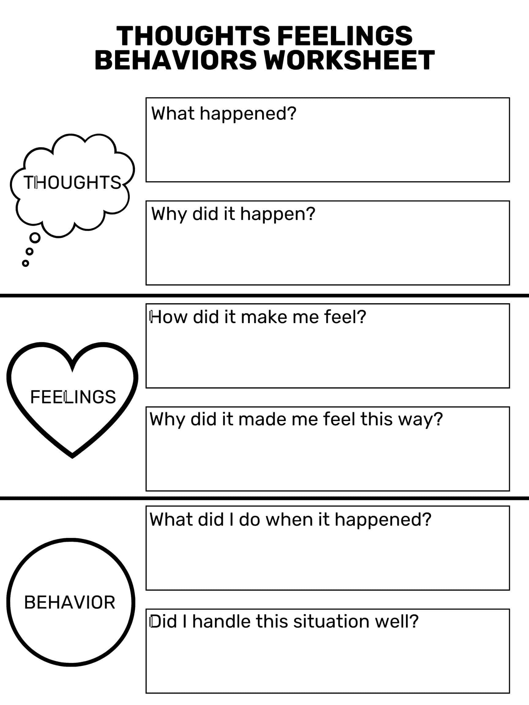 Thoughts Feelings Behaviors Worksheet Free Printable Goally Thoughts Feelings Behaviors Worksheet Free Printable Goally