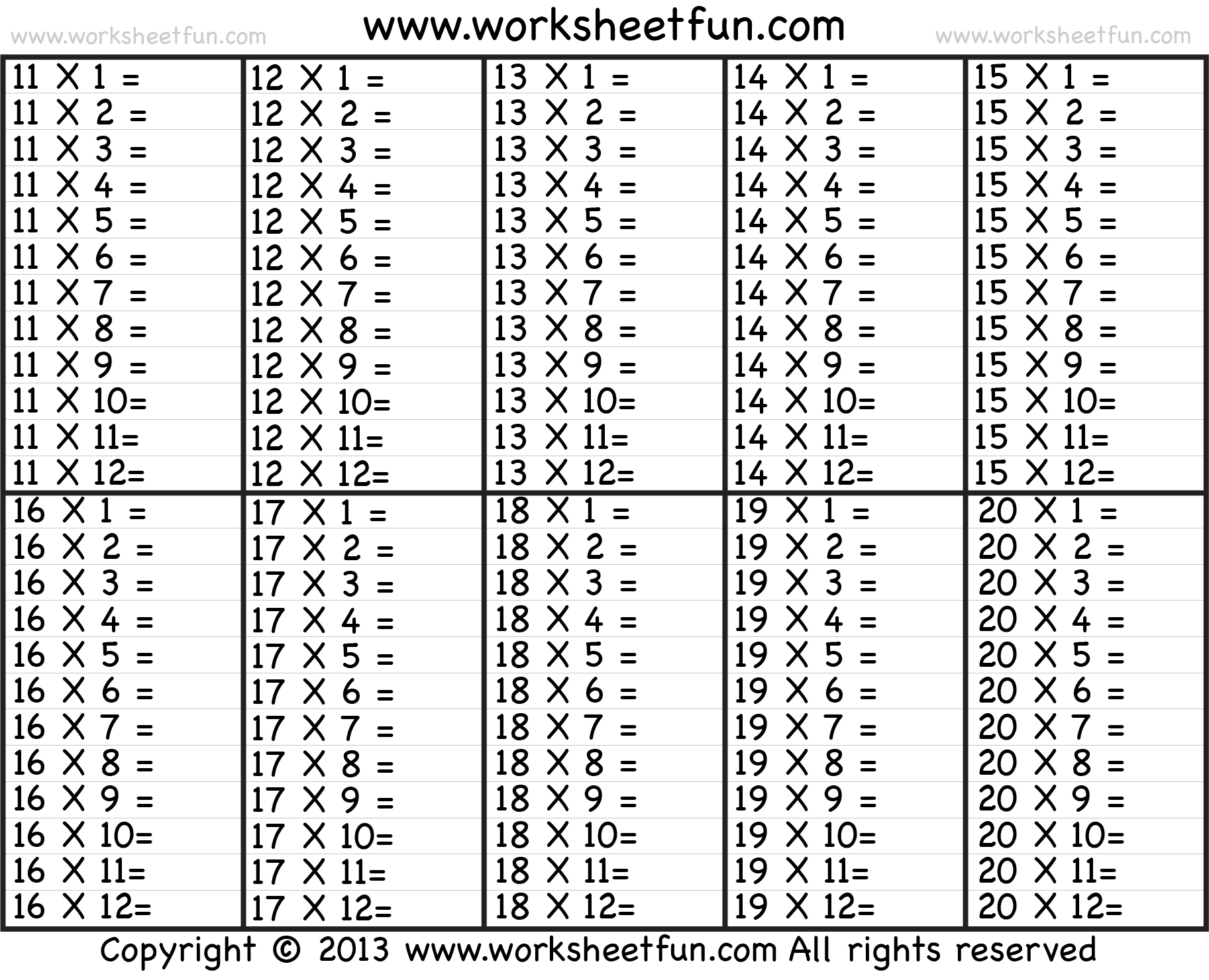 Times Table 2 12 Worksheets 1 2 3 4 5 6 7 8 9 10 11 Times Table 2 12 Worksheets 1 2 3 4 5 6 7 8 9 10 11