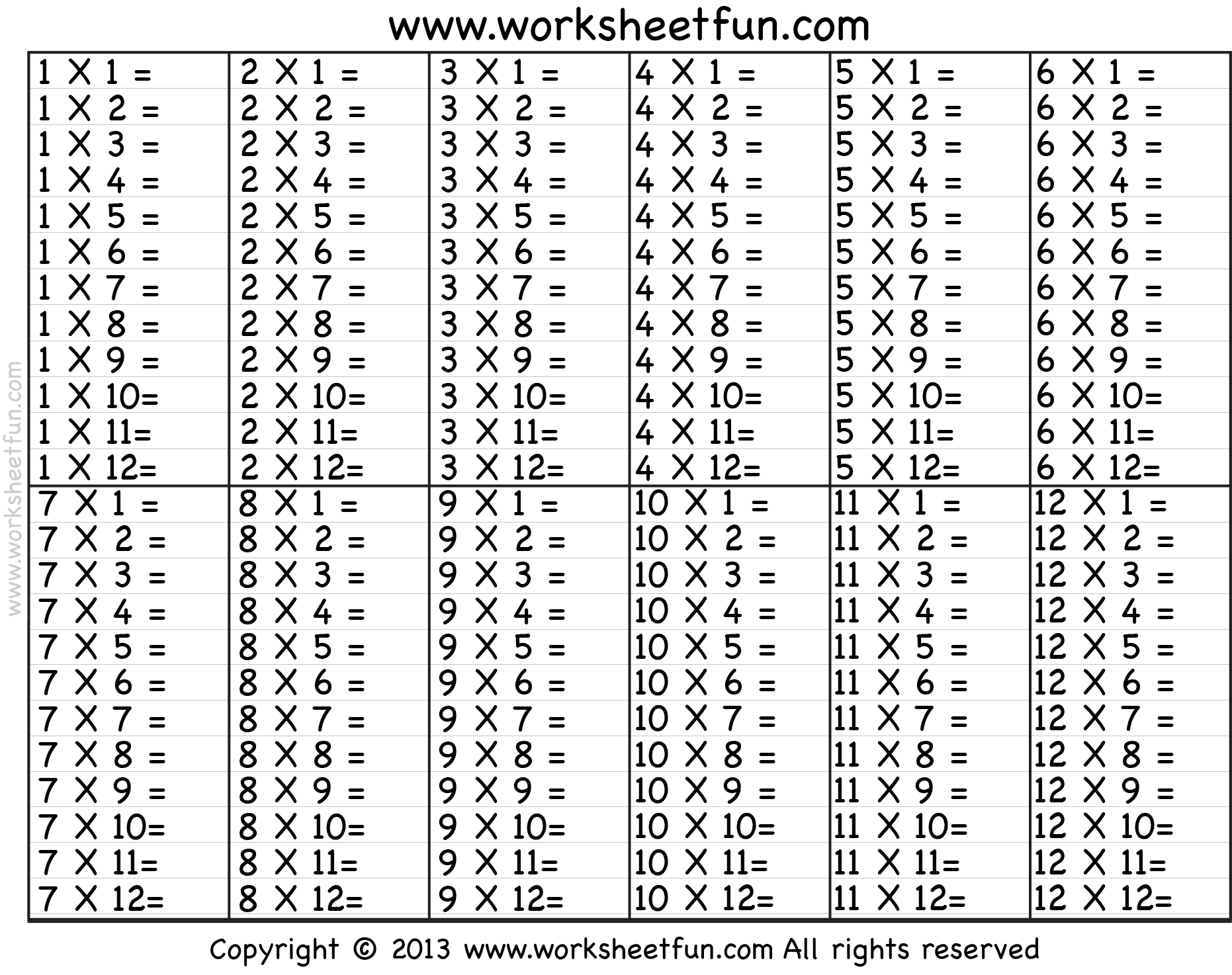 Times Table 2 12 Worksheets 1 2 3 4 5 6 7 8 9 10 11 Times Table 2 12 Worksheets 1 2 3 4 5 6 7 8 9 10 11