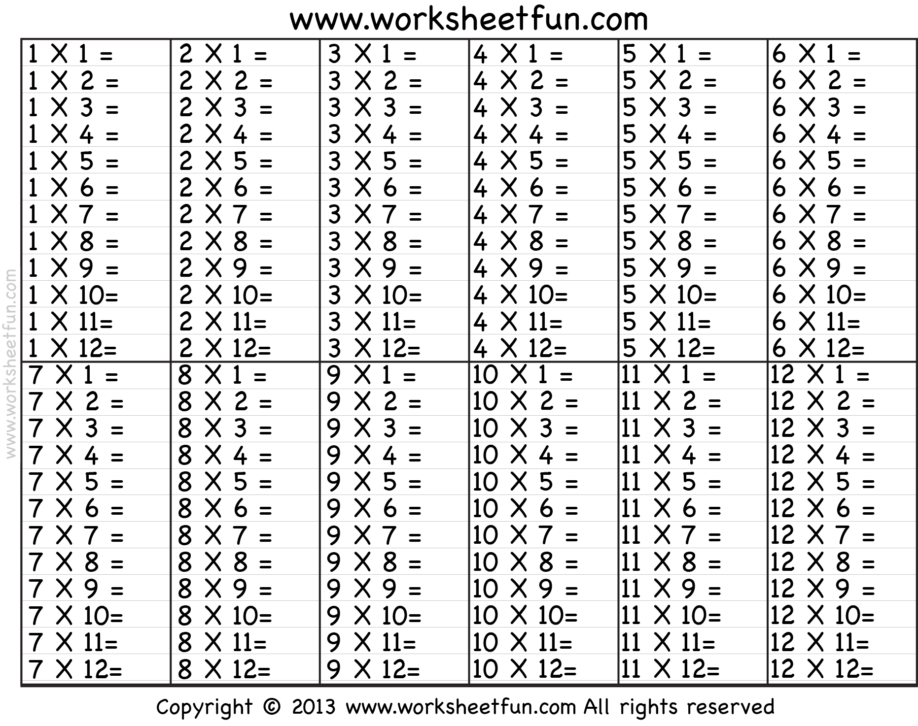 Times Table 2 12 Worksheets 1 2 3 4 5 6 7 8 9 10 11 Times Table 2 12 Worksheets 1 2 3 4 5 6 7 8 9 10 11