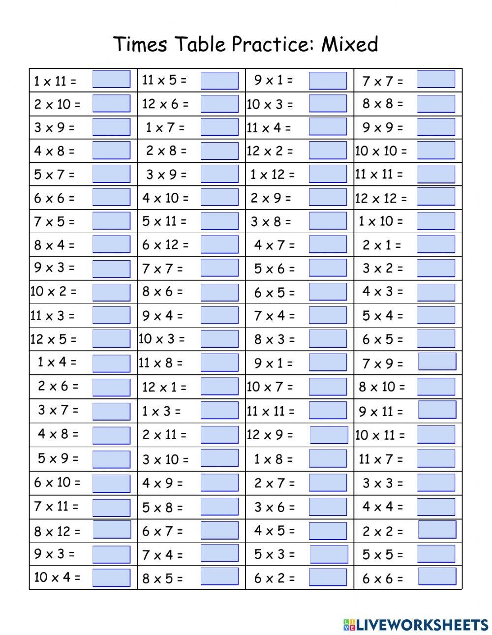Times Table Practice Mixed 1 12 Worksheet Live Worksheets Times Table Practice Mixed 1 12 Worksheet Live Worksheets