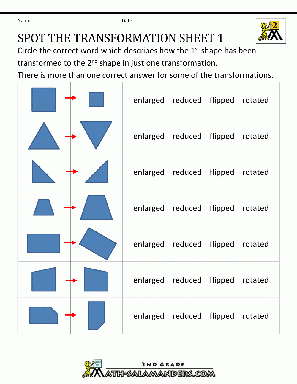 Transformation Geometry Worksheets 2nd Grade Transformation Geometry Worksheets 2nd Grade