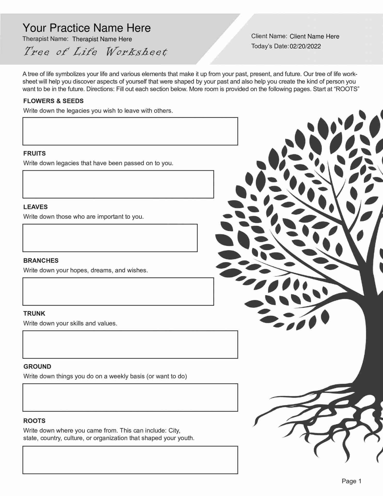 Tree Of Life Worksheet PDF TherapyByPro Tree Of Life Worksheet PDF TherapyByPro