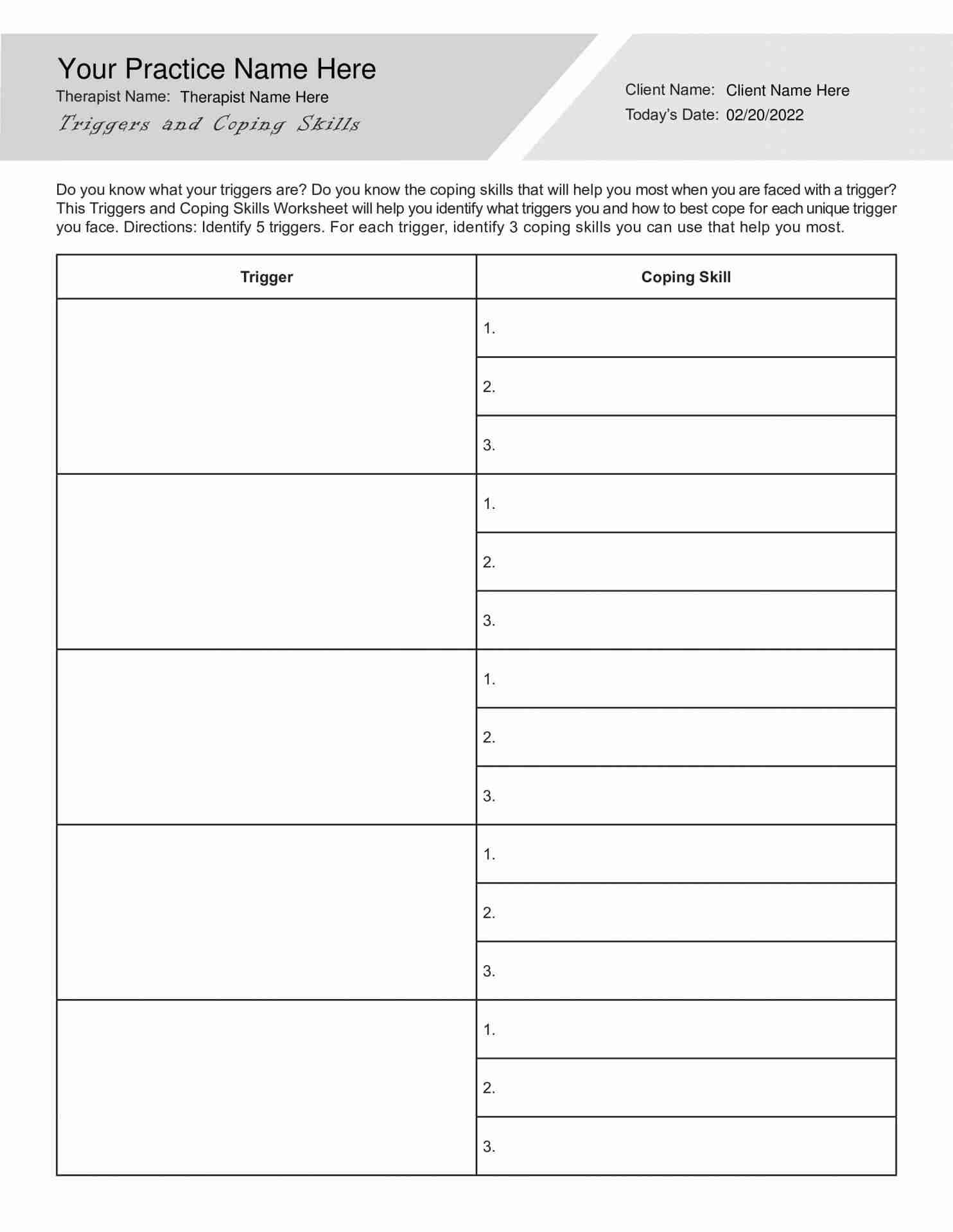 Triggers And Coping Skills Worksheet PDF TherapyByPro Triggers And Coping Skills Worksheet PDF TherapyByPro