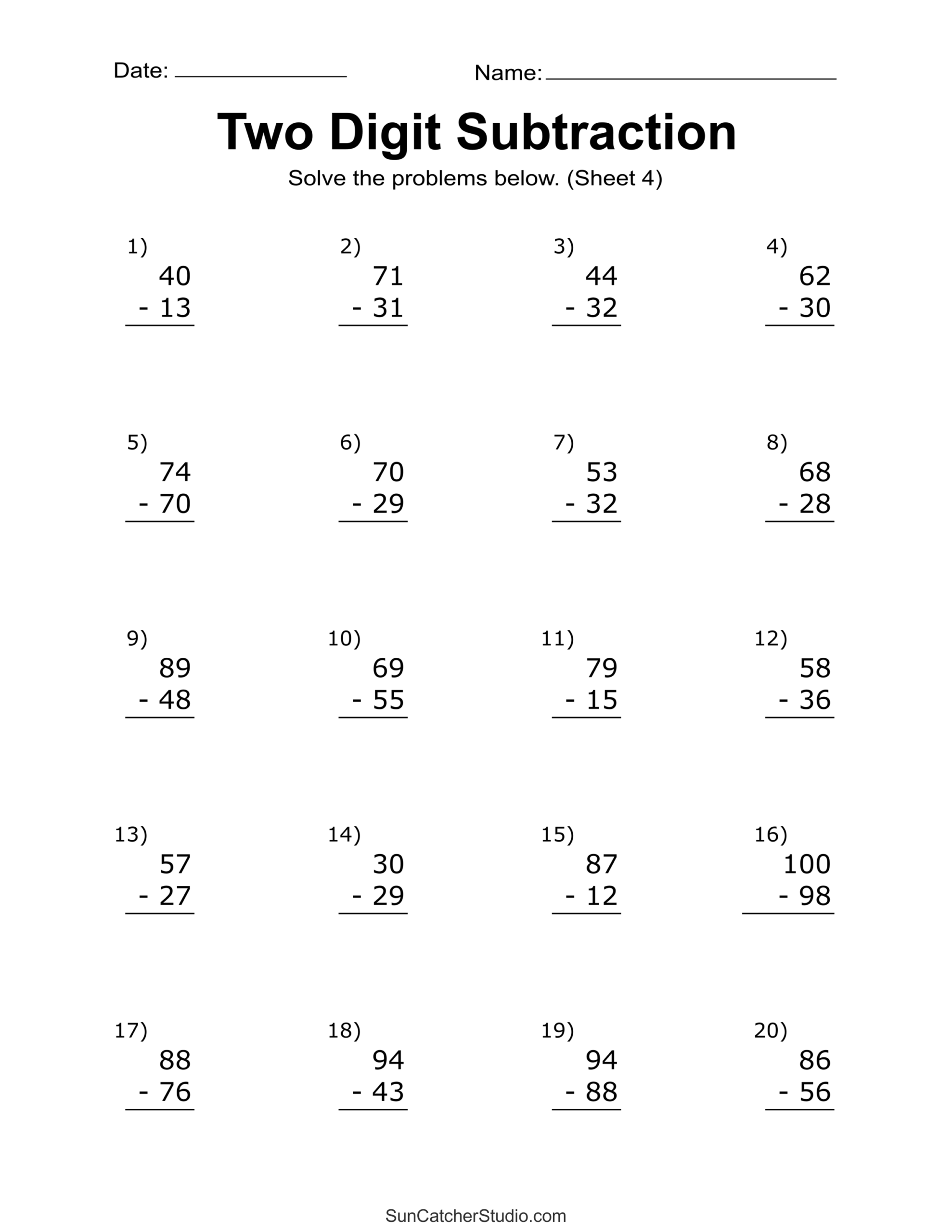 Two Digit Subtraction Worksheets Printable Math Drills Free Two Digit Subtraction Worksheets Printable Math Drills Free