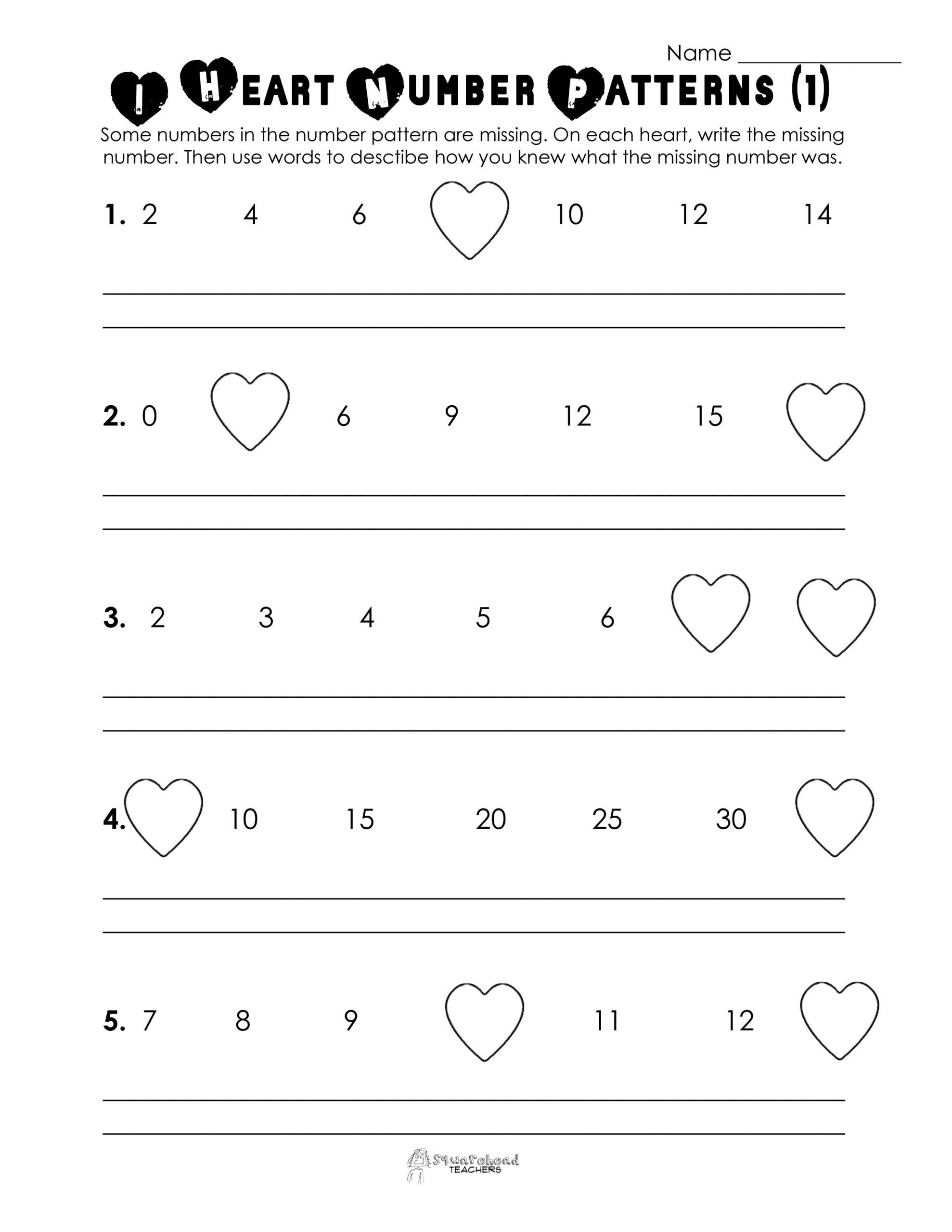 Valentines Day Number Patterns free Worksheet Squarehead Valentines Day Number Patterns free Worksheet Squarehead